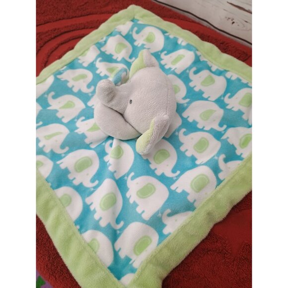 Carters Elephant Lovey Baby Blanket Plush Toy With Green & Blue Elephant Print - Picture 4 of 8